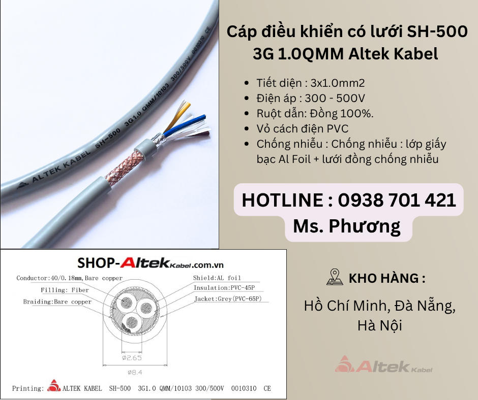 Cáp điều khiển có lưới SH-500 3G 1.0QMM Altek Kabel Đà Nẵng, Hà Nội, Hồ Chí Minh